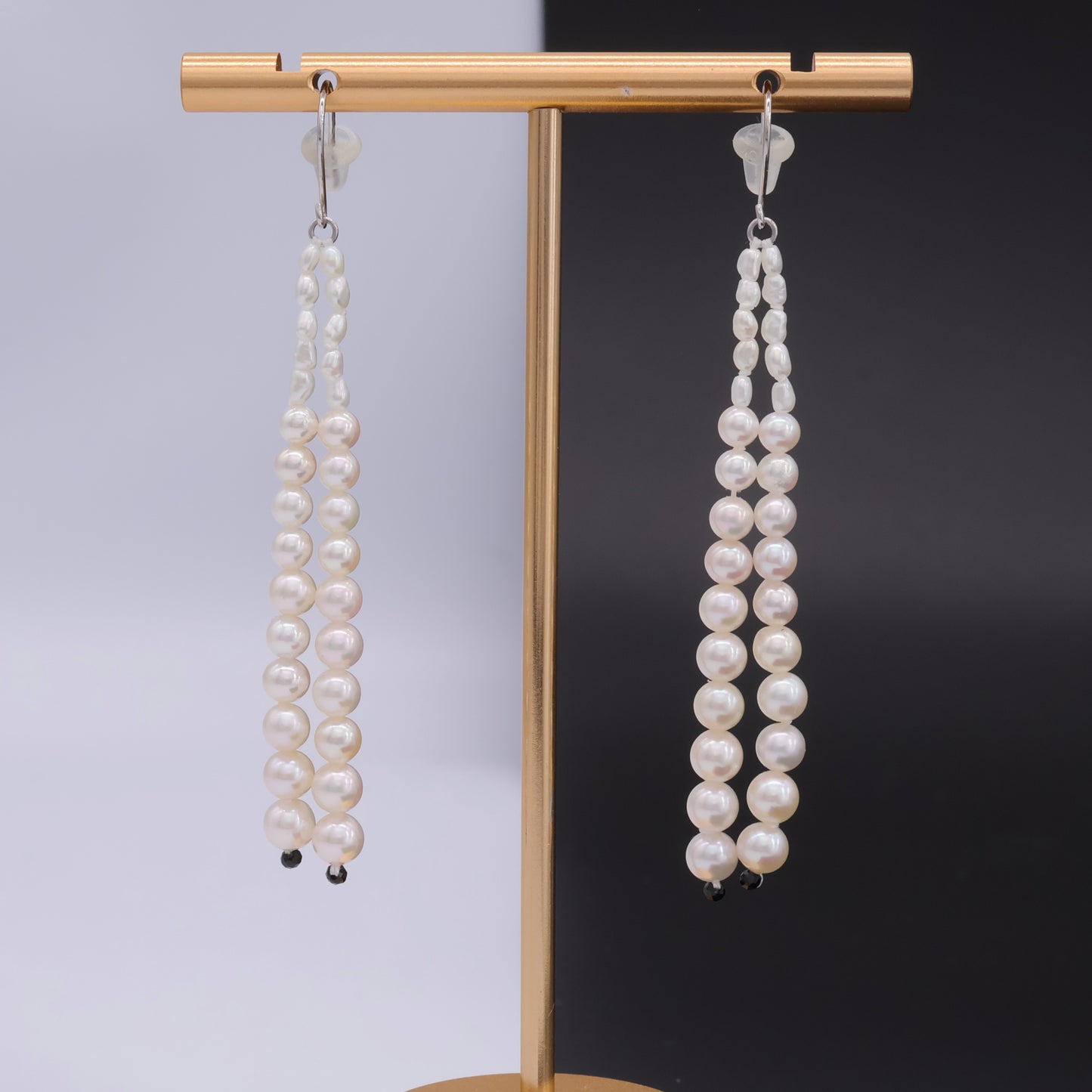 Handmade in Japan Akoya & Keshi Pearl Tassel Earrings with Black Spinel and 18KWG