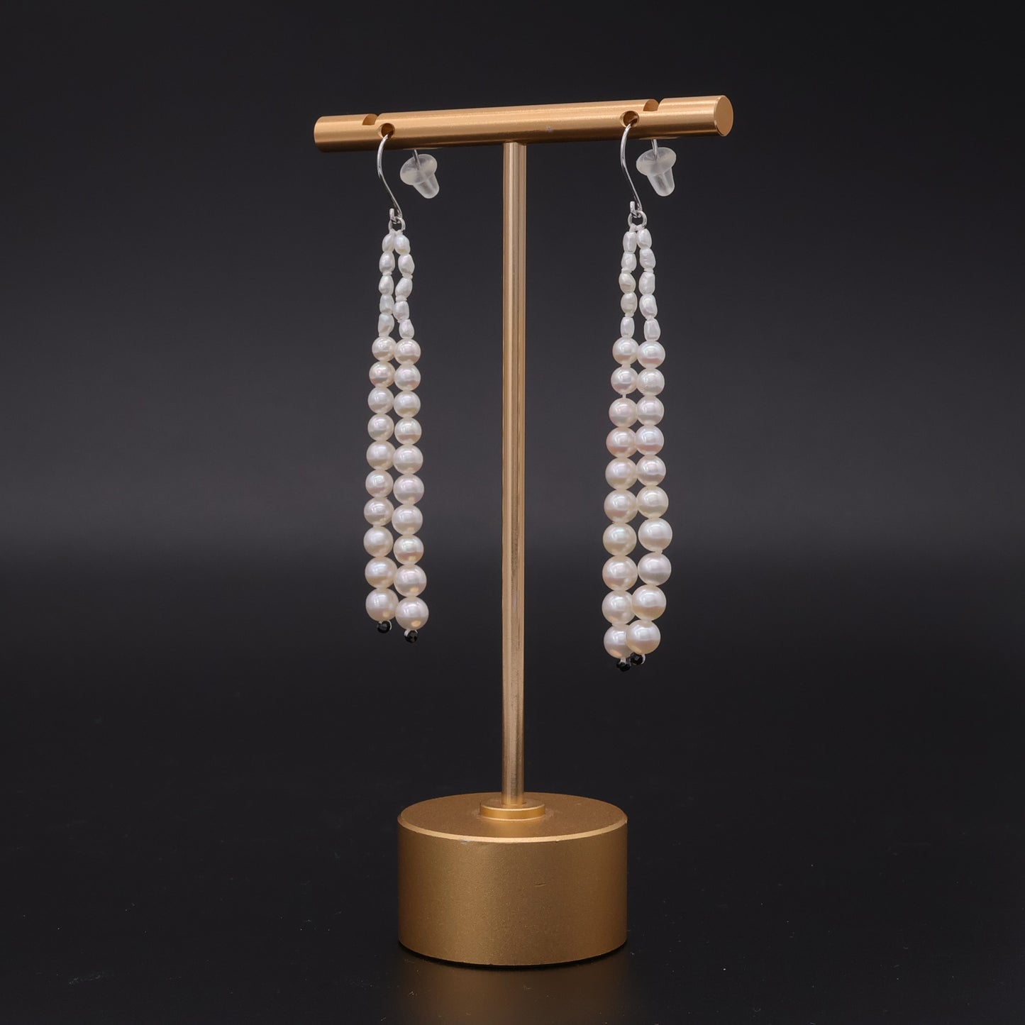 Handmade in Japan Akoya & Keshi Pearl Tassel Earrings with Black Spinel and 18KWG