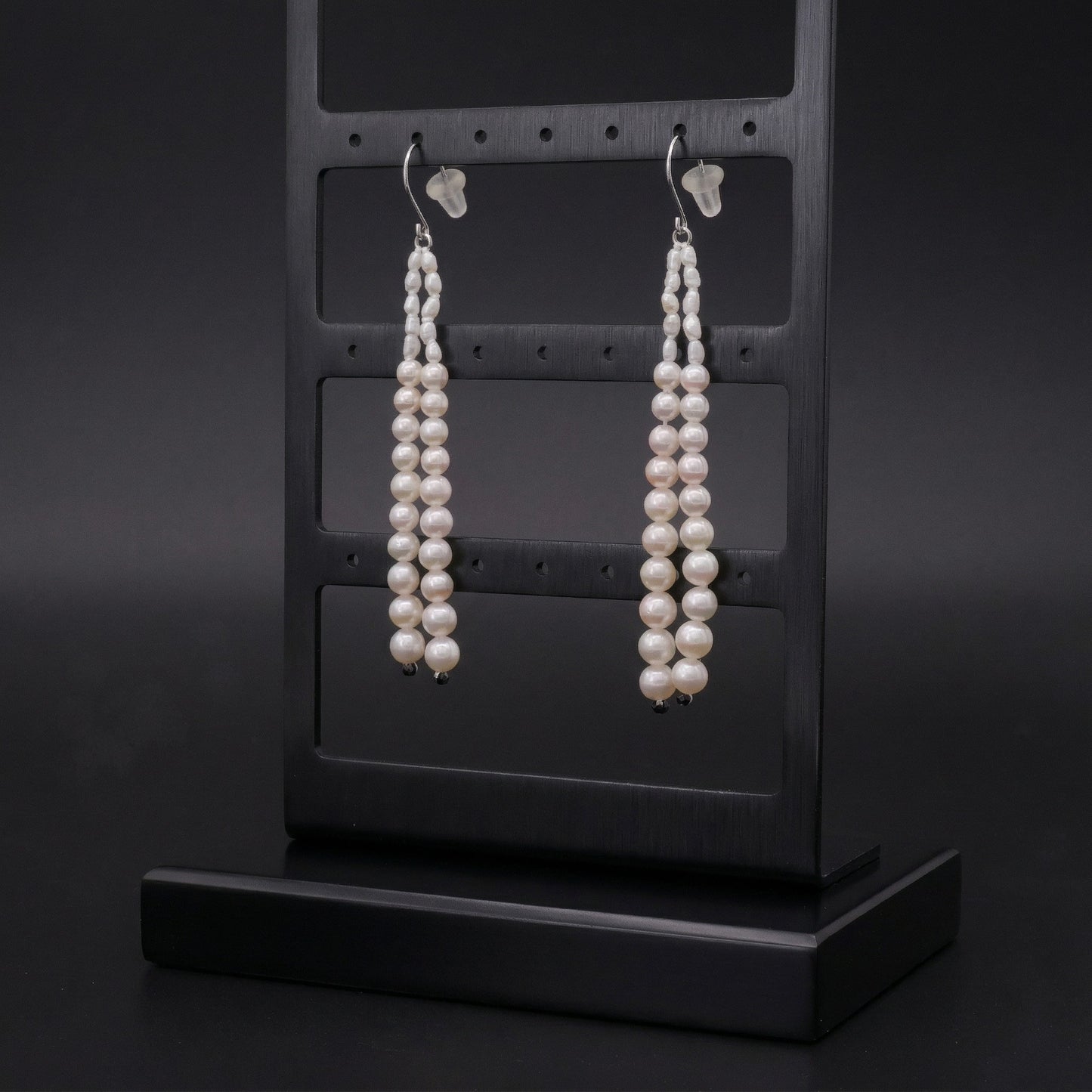 Handmade in Japan Akoya & Keshi Pearl Tassel Earrings with Black Spinel and 18KWG