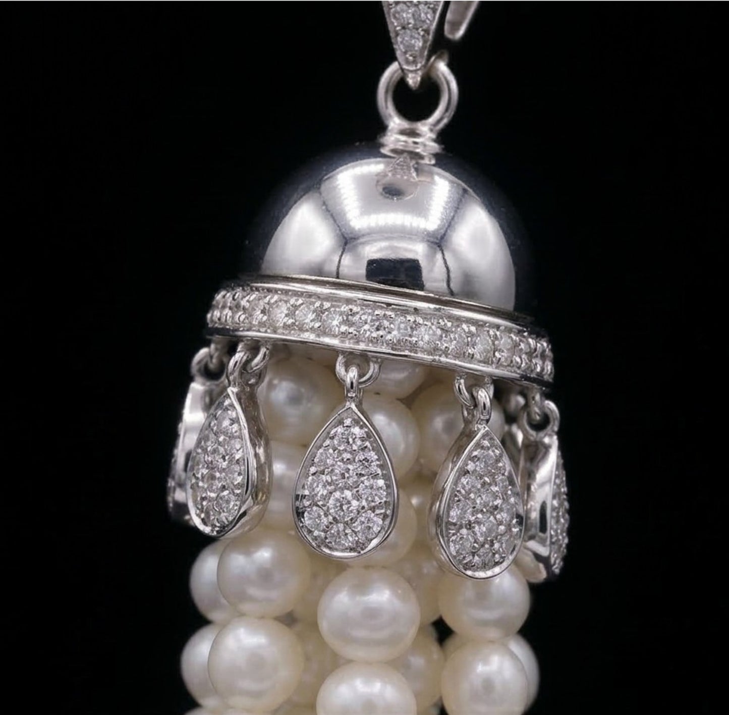 Japanese Keshi Pearl Long Necklace with Removable Diamond Tassel